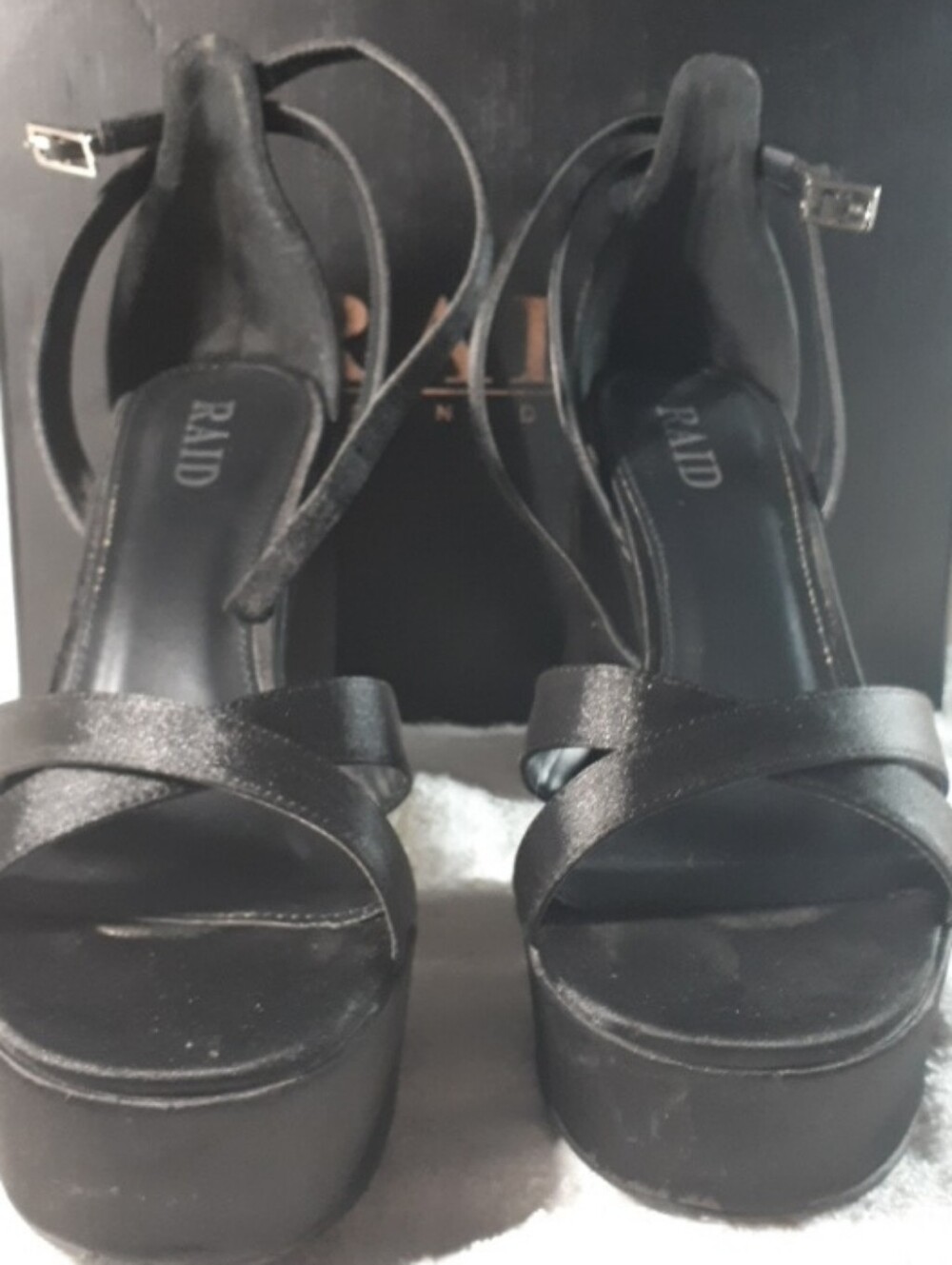 RAID Black Platform Ankle-Strap Sandals with Crossover Straps